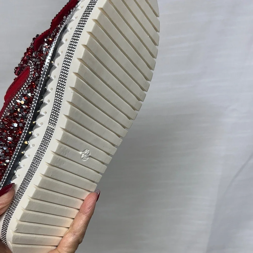 Glittering Red Women's Loafers with Bow - Picture 7 of 12